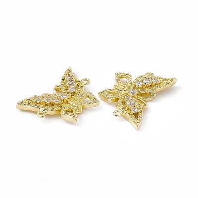 Brass Pave Clear Cubic Zirconia Connector Charms KK-E068-VC087-1