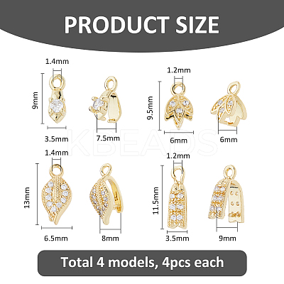 16Pcs 4 Styles Brass Micro Pave Cubic Zirconia Ice Pick Pinch Bails KK-FH0007-59G-1
