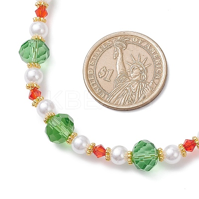 Christmas Theme Faceted Rondelle Glass & White Round ABS Plastic Imitation Pearl Beaded Necklaces for Women NJEW-JN05464-02-1