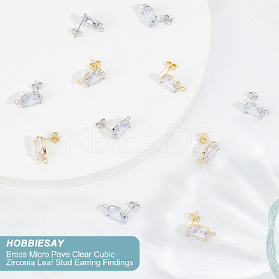 6 Pairs 2 Color Brass Micro Pave Clear Cubic Zirconia Stud Earring Findings KK-HY0001-76-1