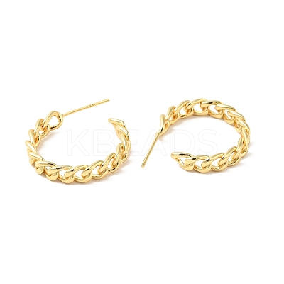 Brass Curb Chains Shape Stud Earrings EJEW-G312-09G-1