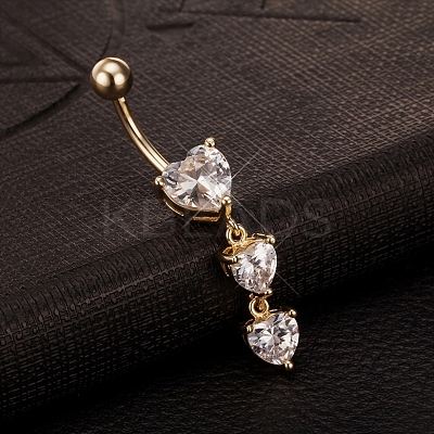 Real 18K Gold Plated Brass Cubic Zirconia Navel Ring Navel Ring Belly Rings AJEW-EE0001-18-1