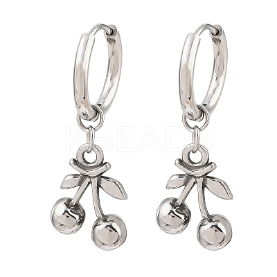 316 Surgical Stainless Cherry Hoop Earrings EJEW-C160-11A-1