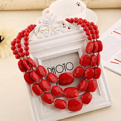 Bohemian Style Acrylic Faceted Rectangle Graduated Beaded 3 Layer Necklaces for Women WGBB337-03-1