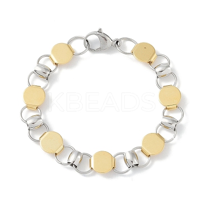 201 Stainless Steel Flat Round Link Chain Bracelets for Women Men BJEW-I316-08A-1