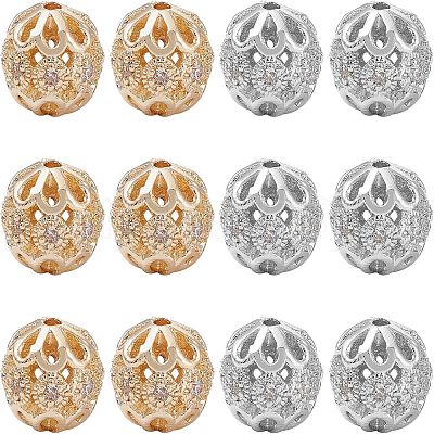 12Pcs 2 Colors Rack Plating Brass Micro Pave Clear Cubic Zirconia Beads ZIRC-NB0001-84-1