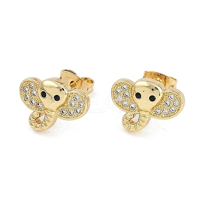 Brass Micro Pave Clear Cubic Zirconia Stud Earrings for Women EJEW-U030-03G-05-1