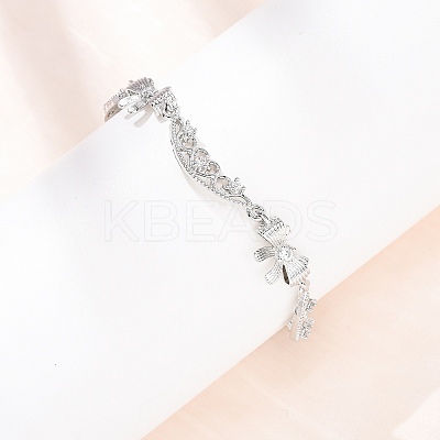 Brass Pave Clear Cubic Zirconia Bowknot and Hollow Moon Link Bracelets BJEW-D387-01P-1