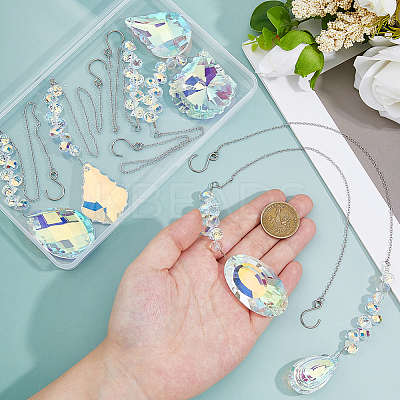 6Pcs 6 Styles Teardrop & Oval Glass Hanging Suncatchers HJEW-FH00201-1