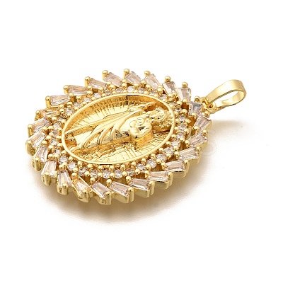 Religion Themed Rack Plating Brass Micro Pave Cubic Zirconia Pendants KK-L226-007G-07-1