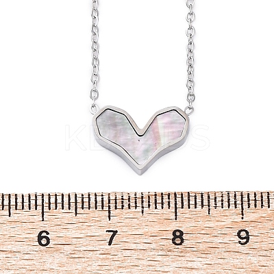 304 Stainless Steel Pave Natural Colorful Shell Heart Pendant Necklaces for Women NJEW-U032-09P-02-1