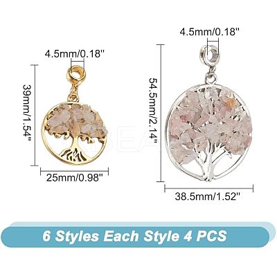 24Pcs 6 Styles Natural Mixed Gemstone European Dangle Charms PALLOY-AR0001-36-1