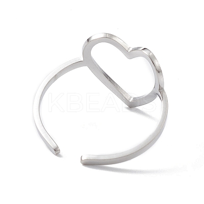 Non-Tarnish Hollow Out Heart 304 Stainless Steel Open Cuff Ring for Women RJEW-E073-07P-1
