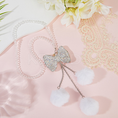 Polyester Ball & Rhinestone Bowkont Pendant Decorations HJEW-WH20009-02A-1