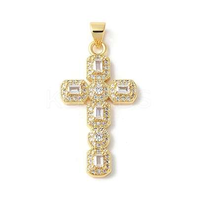 Brass Micro Pave Cubic Zirconia Cross Pendants ZIRC-I071-04G-05-1