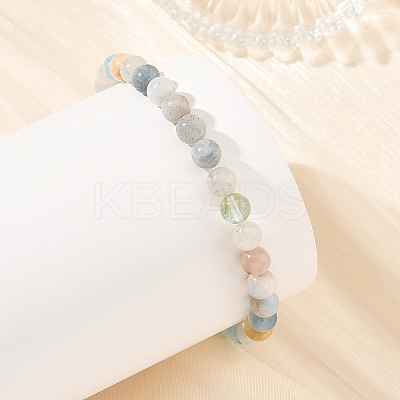 6MM Natural Aquamarine Round Beaded Stretch Bracelets BJEW-JB14423-1