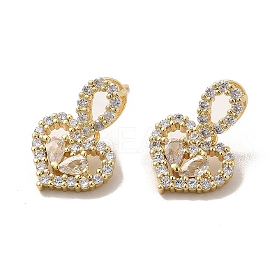 Cubic Zirconia Heart Stud Earrings EJEW-C057-14G-06-1