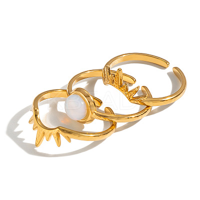 304 Stainless Steel Opalite Cuff Open Rings for Women LQ1923-1