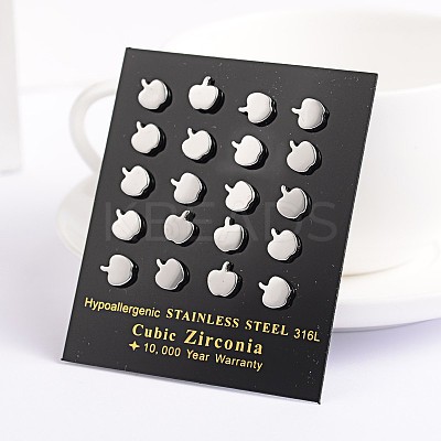Tarnish Resistant Apple 304 Stainless Steel Ear Studs EJEW-F0075-049P-1