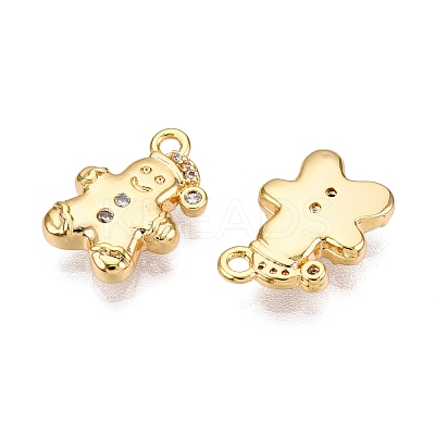 Christmas Theme Brass Micro Pave Clear Cubic Zirconia Charms KK-T073-08G-1