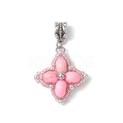 Dyed Synthetic Imperial Jasper & Glass Seed Beaded Star European Dangle Charms PALLOY-MZ00693-04-1