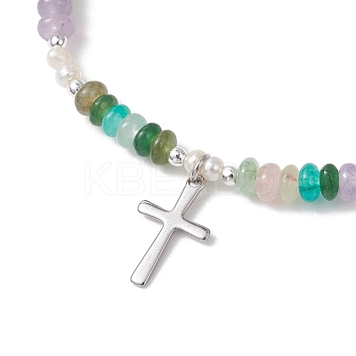 Cross 304 Stainless Steel Charm Bracelets BJEW-JB13112-1