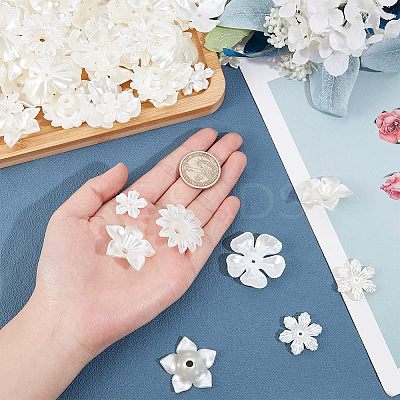 120Pcs 6 Style Flower ABS Plastic Imitation Pearl Bead Caps OACR-NB0001-41-1