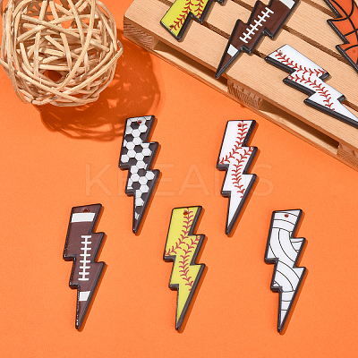 12Pcs 6 Styles Printed Acrylic Big Pendants MACR-CJ0001-53-1