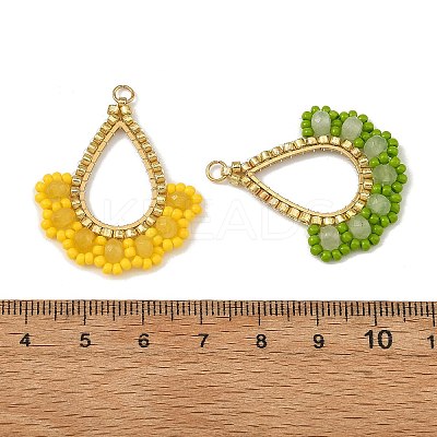 Dyed Natural Malaysia Jade & Glass Seed Beaded Pendants PALLOY-MZ01430-1