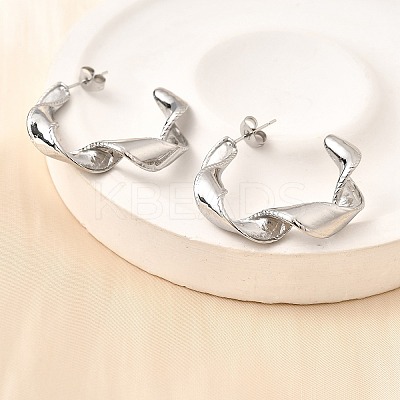 304 Stainless Steel Twist C-Shaped Stud Earrings EJEW-A139-01P-1