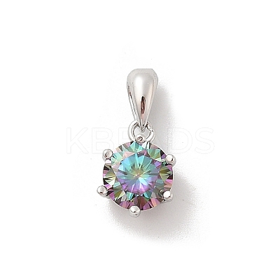 925 Sterling Silver Moissanite Rhinestone Flat Round Charms STER-U008-03P-1