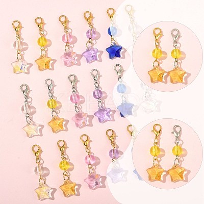 50Pcs Glass & Acrylic Star Pendant Decorations HJEW-FS00046-1