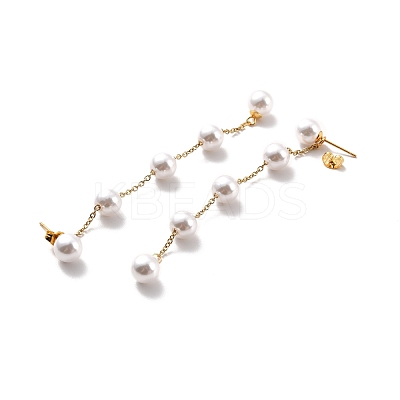 Round Plastic Pearl Beaded Long Chain Dangle Stud Earrings STAS-D179-04G-02-1