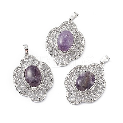 Natural Amethyst Pendants G-P492-01P-07-1