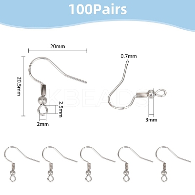100 Pairs 316 Surgical Stainless Steel Earring Hooks STAS-UN0058-55-1
