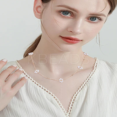 Flower ABS Imitation Pearl Beaded Link Chain Necklaces NJEW-LP00001-1