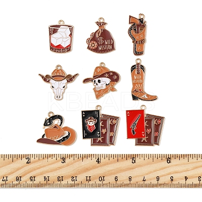 18Pcs 9 Styles Western Cowboy Hat Boots Money Bag Skull Alloy Enamel Pendants FIND-FS0003-91-1