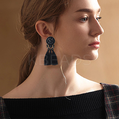 4 Pairs 4 Colors Polyester Tassel Dangle Stud Earrings EJEW-FI0002-41-1