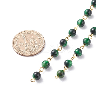 3.28 Feet Handmade Natural Tiger Eye Dyed & Heated Beaded Chains X1-AJEW-JB01092-01-1