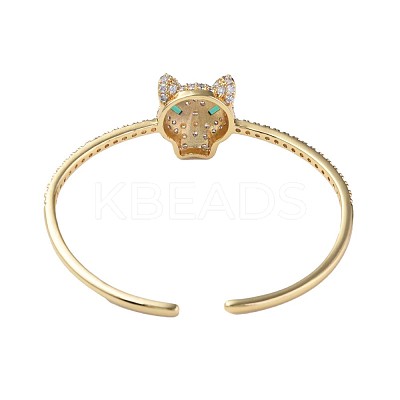 Cubic Zirconia Leopard Open Cuff Bangle BJEW-N012-028-1