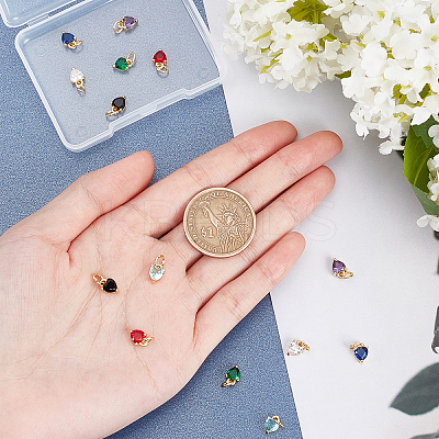 14Pcs 7 Colors Brass Micro Pave Cubic Zirconia Charms KK-PH0002-45-1