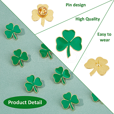12Pcs Saint Patrick's Day Alloy Enamel Shamrock Brooch JEWB-FH0001-64A-1