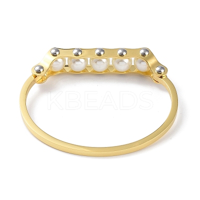 PVD Vacuum Plating 304 Stainless Steel White Round Plastic Beaded Bangles BJEW-G700-09G-1