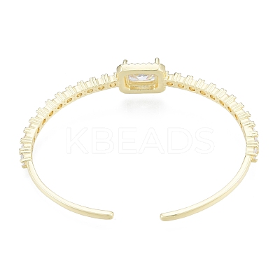 Cubic Zirconia Rectangle Open Cuff Bangle BJEW-G651-05G-04-1