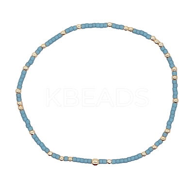 Minimalist Glass Seed Beads & Brass Beads Stretch Bracelets for Women BC0195-10-1