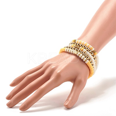 5Pcs 5 Style Synthetic Hematite & Polymer Clay Heishi Beads Stretch Bracelets Set BJEW-JB07533-01-1