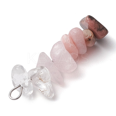 Gradient Color Natural Quartz Crystal & Natural Rose Quartz & Natural Rhodonite & Natural Pink Opal Chip Beaded Pendants PALLOY-JF02790-04-1