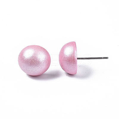 Pearlized Half Round Schima Wood Earrings for Girl Women EJEW-N048-001-01-1