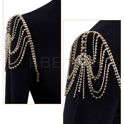 2Pcs Brass Rhinestone Sexy Shoulder Bra Body Chain AJEW-WR0002-64-1