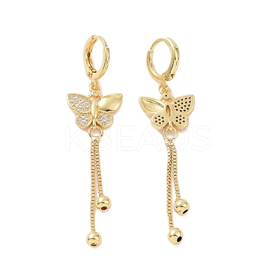Clear Cubic Zirconia Butterfly Dangle Hoop Earrings EJEW-P224-05G-1